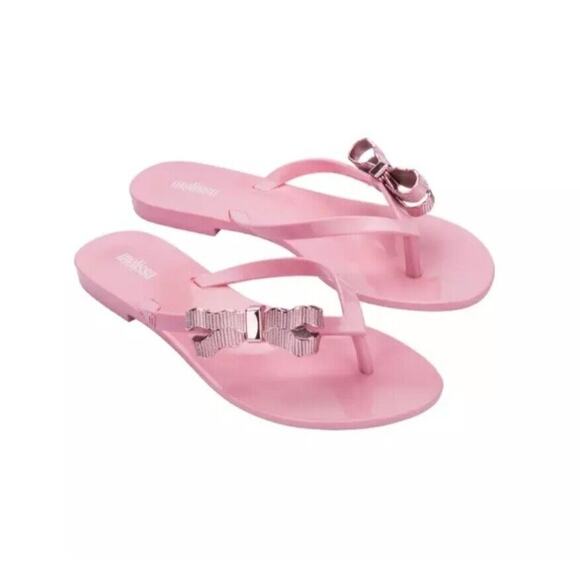Mini Melissa Girls HARMONIC SWEET V AD Pink Thong Sandals Size 1/Eur 32 - Picture 1 of 8